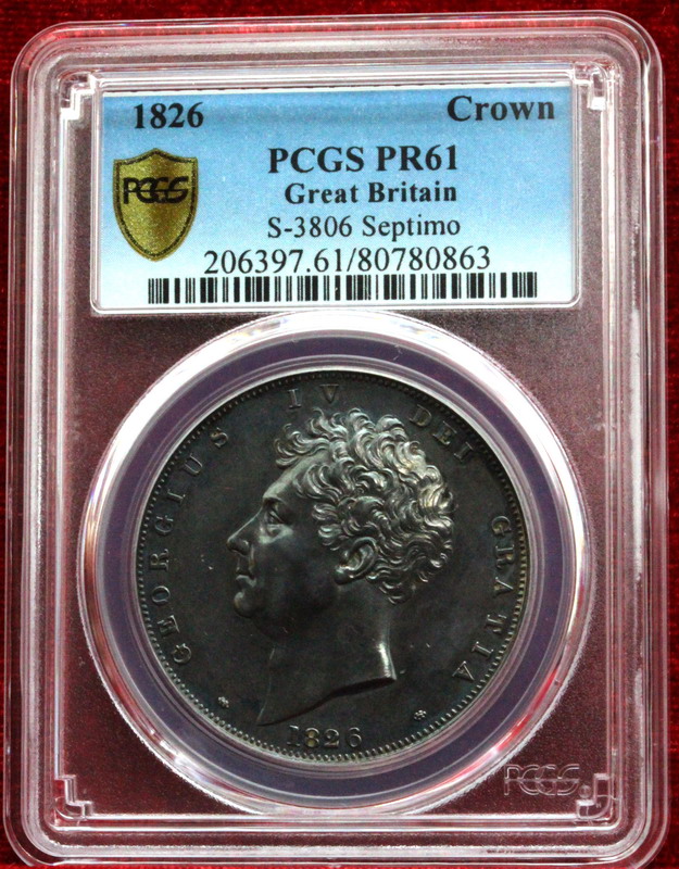 イギリス1826年クラウン プルーフ銀貨 ジョージ4世PR61超希少