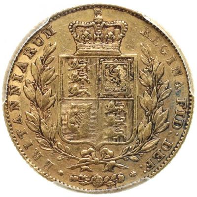 イギリス 特年1838年銘初年度発行　ソブリン金貨　ヴィクトリア　ビクトリア　Victoria ヤングヘッド　PCGS AU50