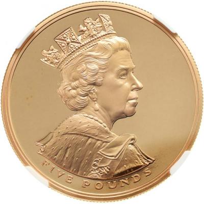 イギリス 2002年 5ポンドプルーフ金貨エリザベス2世即位50年 「馬上の女王」 NGC PF69UCAM