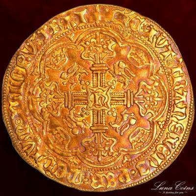 イギリス(イングランド)　中世1422-61年ハンマーコイン　ノーブル純金貨　ヘンリー6世　希少色ワインレッドトーン