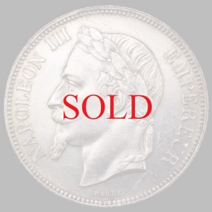 フランス　1870年A　5フラン　大型　銀貨　ナポレオン3世有冠