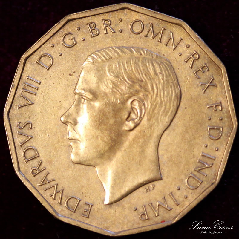 イギリス エドワード8世1937年銘 3ペンスパターン試作貨幣 流通タイプ 