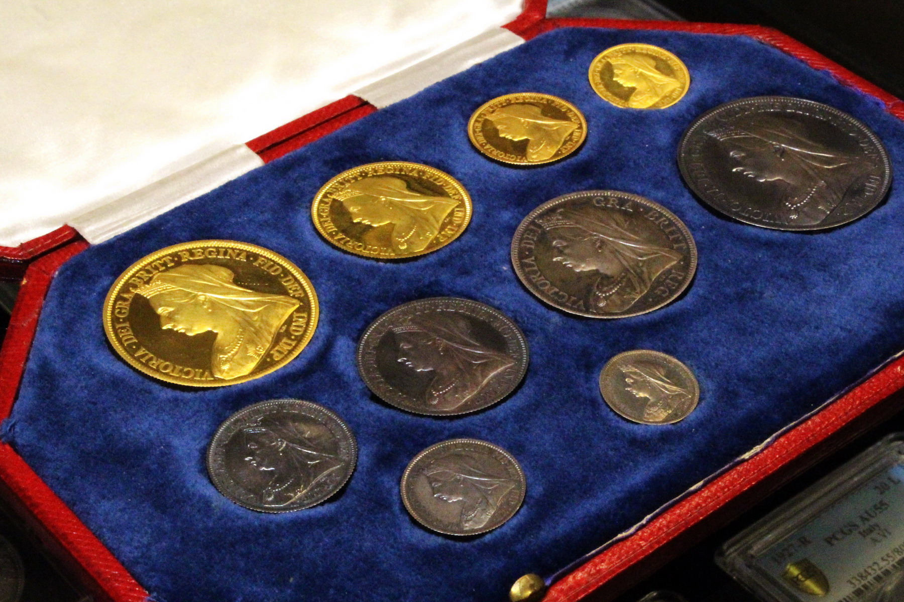 イギリス 1893年銘 ヴィクトリアビクトリア女王 ヴェールド（オールド）ヘッド 金貨銀貨10枚プルーフセット - アンティークコイン・金貨