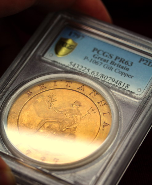 イギリス 1797年ジョージ3世 2ペンスプルーフ銅貨 幻の金メッキ試鋳貨 