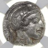 古代ギリシャ　アッテカ アテネ　テトラドラクマ銀貨　フクロウ　BC440-404　NGC XF Strike 5/5 Surface 4/5 Full Crest