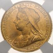 イギリス領オーストラリア　1899年銘　ソブリン金貨 シドニーミント　ヴィクトリア　ビクトリア　ヴェールドヘッドUNC未使用