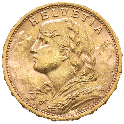 スイス 1927年B 20フラン金貨 アルプスと少女 ブレネリ ヘルベティア