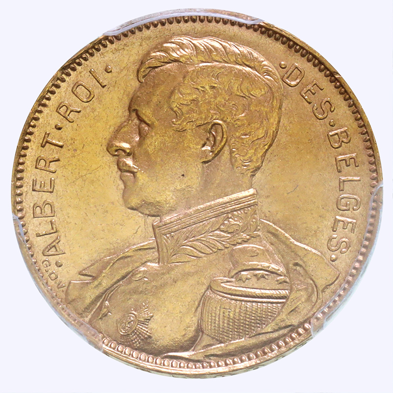 ベルギー ブリュッセル 1914年 アルベール1世 20フラン金貨 Position A