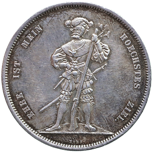 スイス 1857年銘 5フランケン 記念 大型 銀貨 ベルン 射撃祭シリーズ 