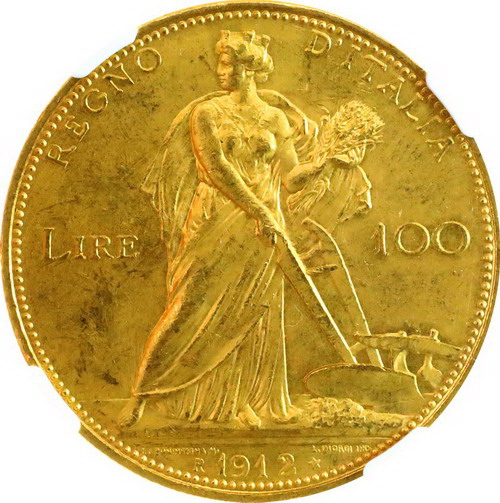 イタリア 1912年R 100リレ 金貨 豊穣の女神 ヴィットリオ