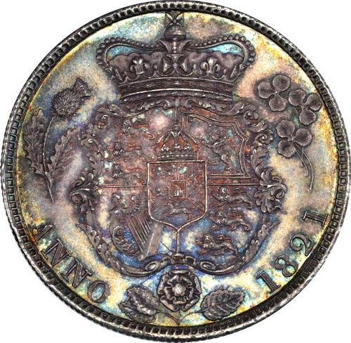 イギリス ジョージ4世 1821年 ハーフクラウン 銀貨 唯一無二美麗 