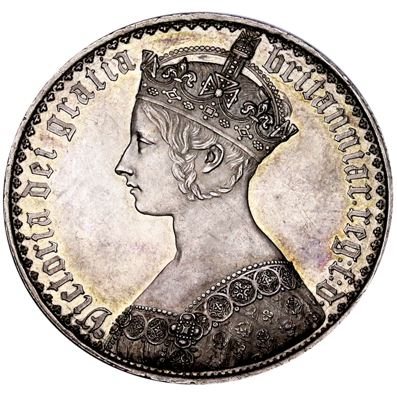 イギリス 1847年 ビクトリアヴィクトリア ゴチックゴシッククラウン銀貨プルーフ Undecimo on edge【アンティークコイン・金貨