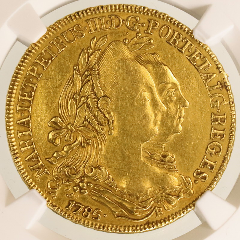 ブラジル 1785年R マリア1世・ペドロ3世 6400レイス金貨 NGC AU53
