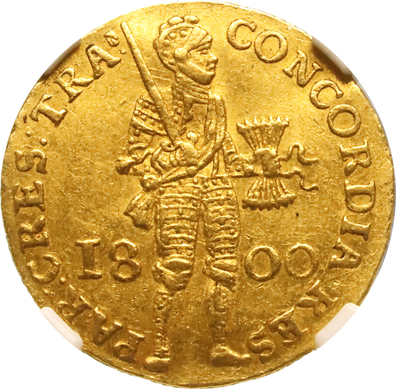 オランダ 1800年 1ダカット 金貨 貿易金 NGC AU58【アンティーク