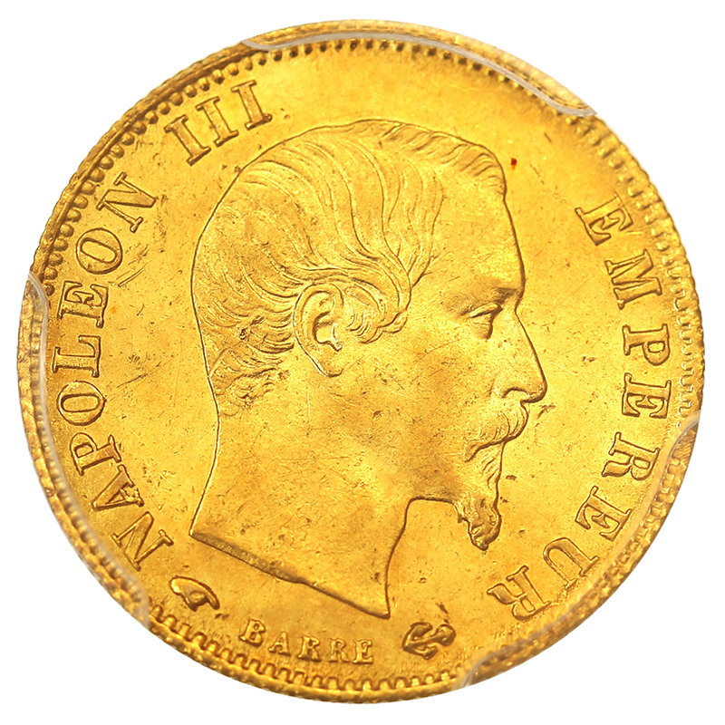 フランス 1859A ナポレオン3世 無冠 5フラン金貨 パリミント PCGS AU58