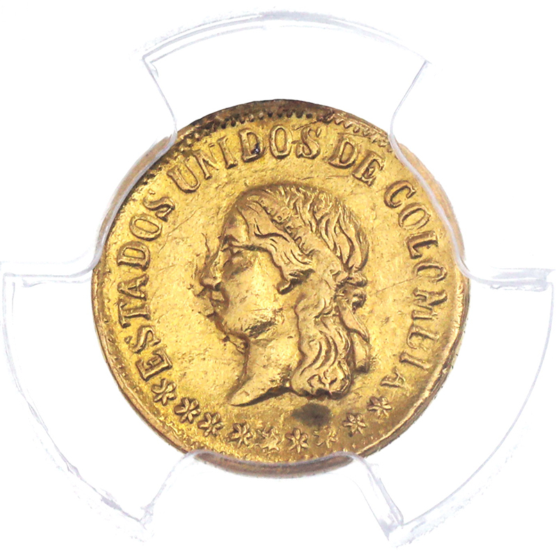 コロンビア 1863年M 1ペソ 金貨 メデジンミント PCGS鑑定 AU