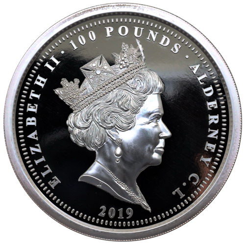 英国オルダニー 2019年銘 超重量1kg 100ポンド純銀貨エリザベス2