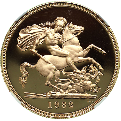 イギリス 特年1982年 5ポンド プルーフ金貨 エリザベス2世 NGC PF69