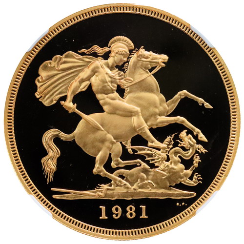 1981年 イギリス ヤングエリザベス金貨  NGC PF69UC 5ポンド Sold】1981年 エリザベス2世 5ポンド金貨 PF69UCAM NGC
