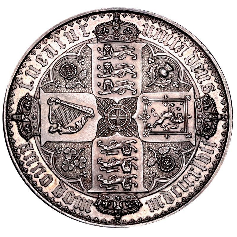 イギリス 1847年 ビクトリアヴィクトリア ゴチックゴシッククラウン銀貨プルーフ Undecimo on edge【アンティークコイン・金貨