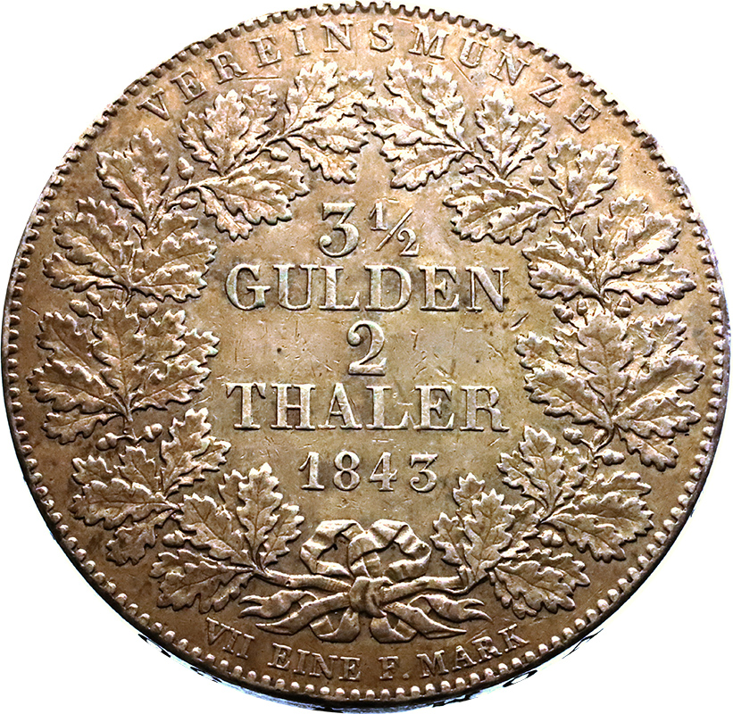 ドイツ 1843年フランクフルト 2ターラー(3 1/2グルデン) 大型 銀貨 人気イーグルレリーフ【アンティークコイン・金貨・銀貨の販売・買取 ルナコイン】