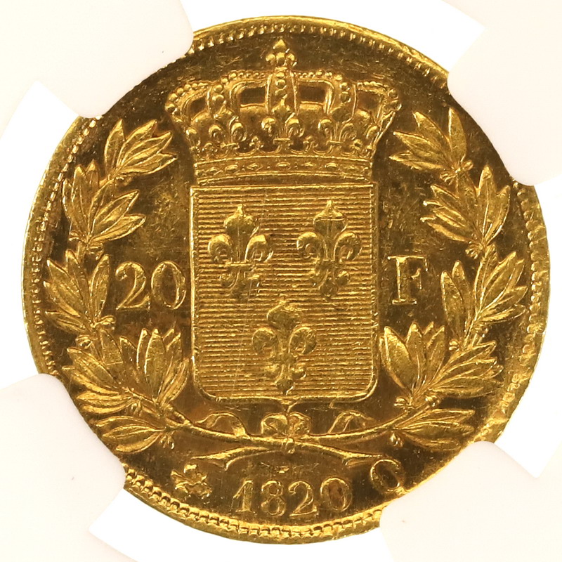 フランス 1820年銘Q 20フラン金貨 ルイ18世 NGC AU58【アンティークコイン・金貨・銀貨の販売・買取 ルナコイン】
