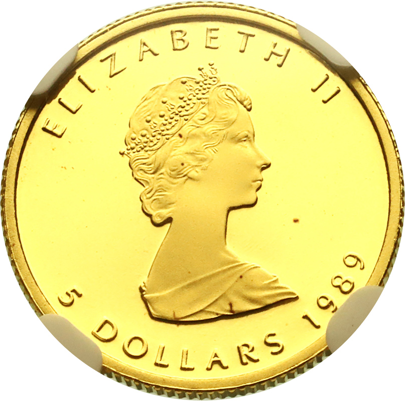 カナダ 1989年 5ドル 1/10オンス メイプルリーフ 金貨 エリザベス2世 
