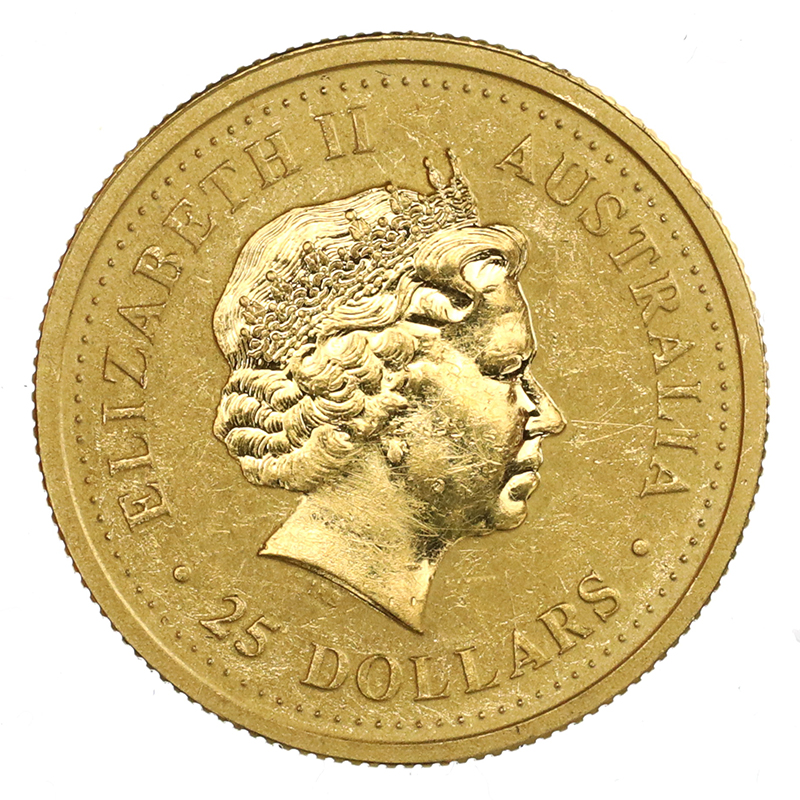 オーストラリア 1999年 エリザベス2世 ナゲット純金貨 25ドル 1/4オンス EF 極美品【アンティークコイン・金貨・銀貨の販売・買取  ルナコイン】