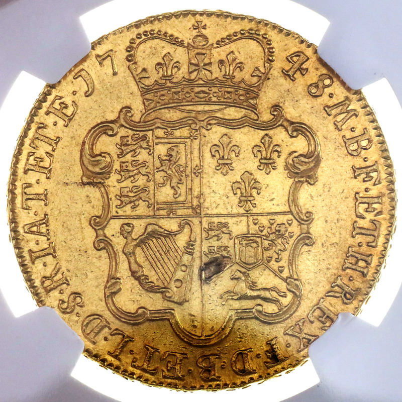イギリス 1748年銘 5ギニー金貨 ジョージ2世 NGC鑑定 AU50