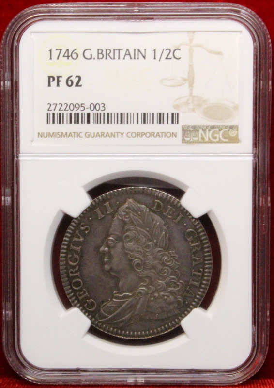 イギリス ジョージ2世 1746年 ハーフクラウン プルーフ 銀貨 NGC PF62 