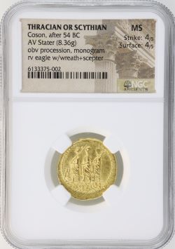 古代ギリシャ(ブルガリア、トルコ) BC54 トラキアもしくはスキタイ Coson スターテル 金貨 NGC MS 4/5, 4/5 ...