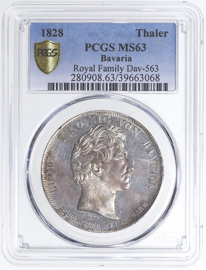 【NGC MS鑑定品】バイエルン関税同盟記念ターラー銀貨 1833年 MS61