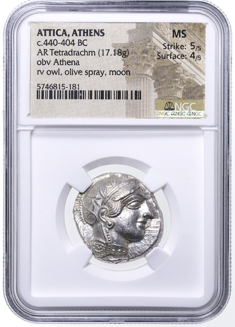 ギリシャ アテネ 古代 テトラドラクマ銀貨 フクロウ BC440-404 NGC MS