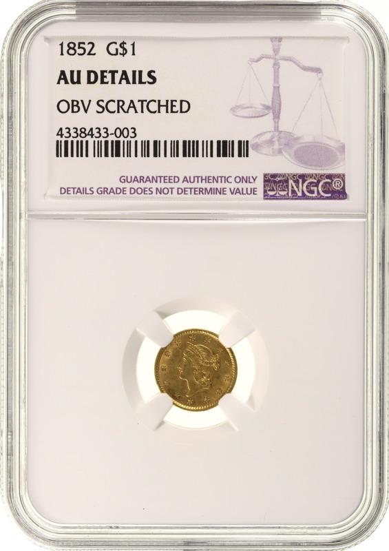 アメリカ 1852年銘 リバティヘッド 1ドル金貨 NGC鑑定【アンティーク 