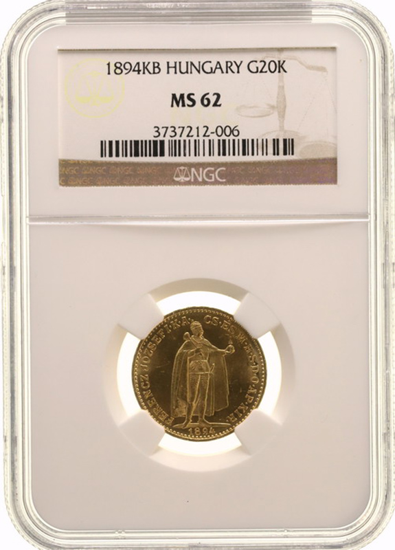 ハンガリー 1894年 20コロナ 金貨 フランツ・ヨーゼフ1世 NGC MS62 ...