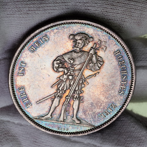 スイス 1857年銘 5フランケン 記念 大型 銀貨 ベルン 射撃祭シリーズ 