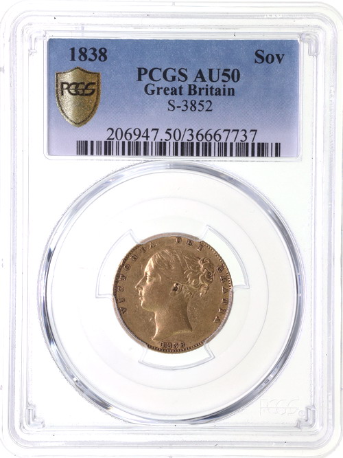 イギリス 特年1838年銘初年度発行 ソブリン金貨 ヴィクトリア