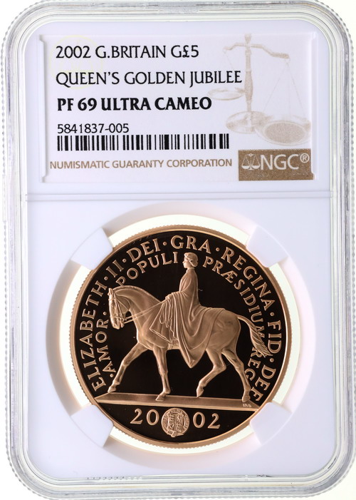 イギリス 2002年 5ポンドプルーフ金貨エリザベス2世即位50年