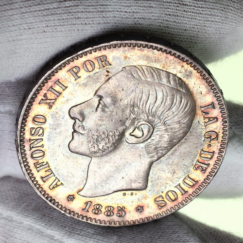 スペイン 1885年 アルフォンソ12世 5ペセタ銀貨 トーン【アンティーク