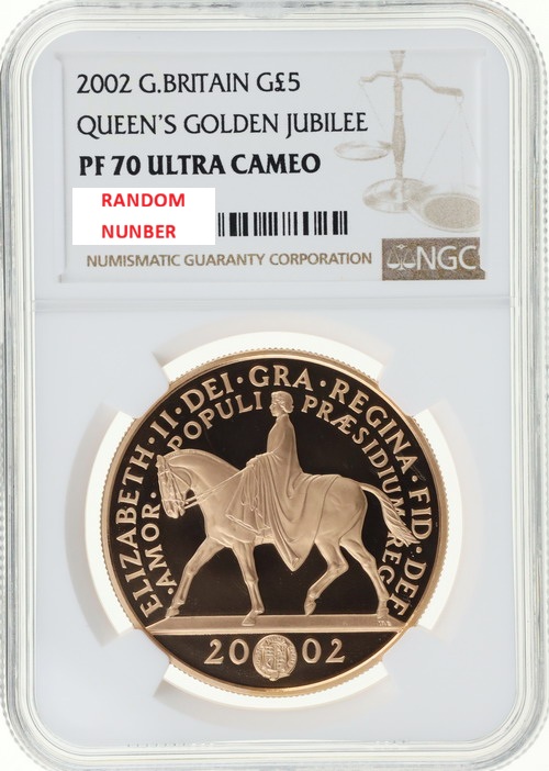 イギリス 2002年 5ポンドプルーフ金貨エリザベス2世即位50年 「馬上の