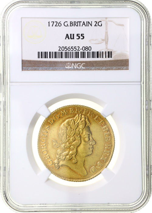 イギリス ジョージ1世 1726年 2ギニー 金貨 NGC AU55【アンティーク