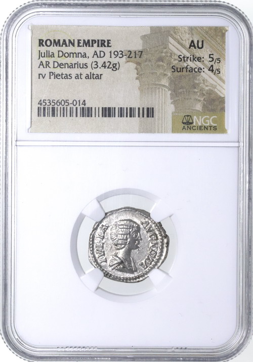 古代ローマ AD193-217年 ユリア・ドムナ デナリウス銀貨 NGC AU Strike