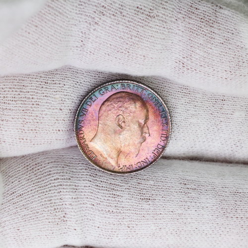 イギリス 1904年 エドワード7世 6ペンス銀貨 妖艶 ピンクリバーシブル 