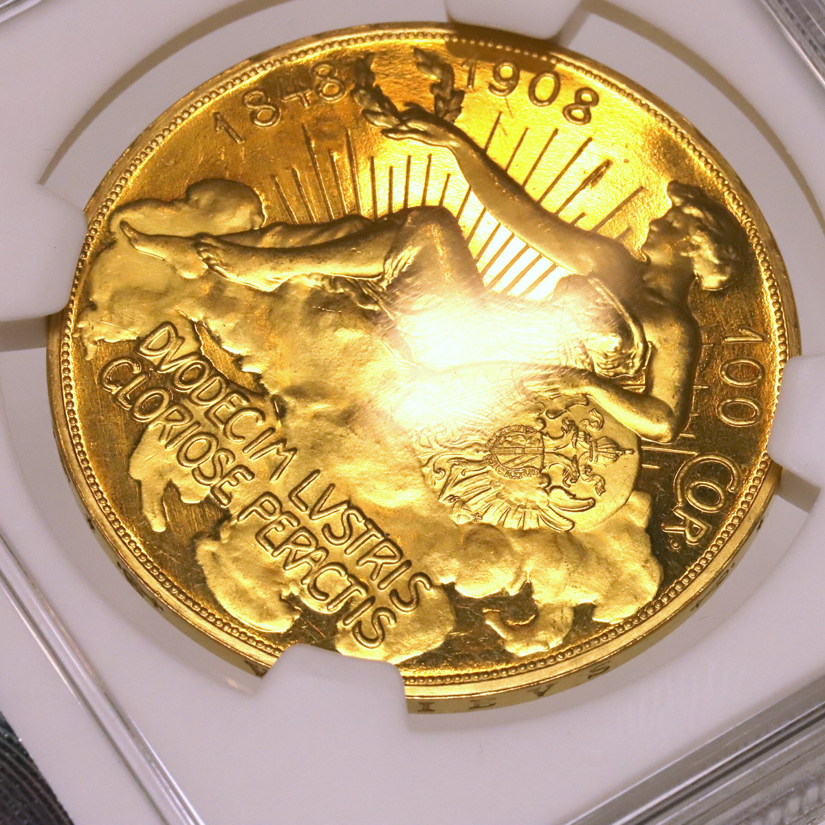 オーストリア 1908年銘 100Corona大型プルーフ金貨 在位60年記念 ”雲上
