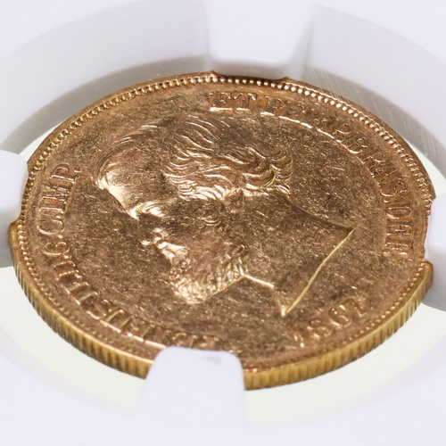 ブラジル 1867年 10000レイス金貨 ペドロ2世 NGC AU55【アンティーク 