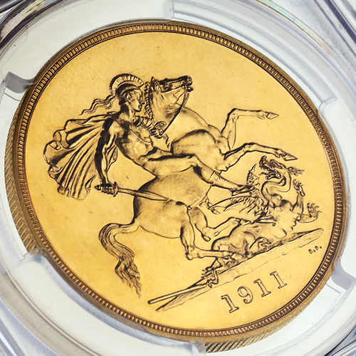 イギリス 1911年 ジョージ5世 5ポンド プルーフ金貨 PCGS PR63 発行