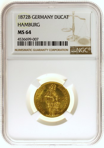 ドイツ ハンブルク 1872年銘 ダカット金貨 NGC MS64【アンティーク