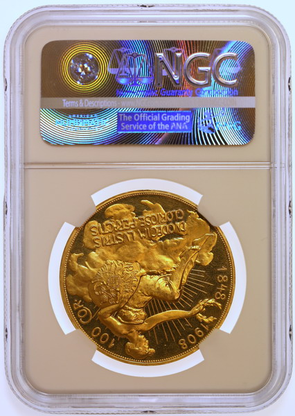 オーストリア 1908年銘 100Corona大型プルーフ金貨 在位60年記念 ”雲上