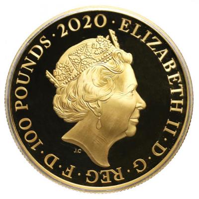イギリス　2020年　100ポンド1オンスプルーフ 100ポンド純金貨　エリザベス2世　007シリーズ　限定発行350枚　FDC完全未使用　COA保証書　BOX付属