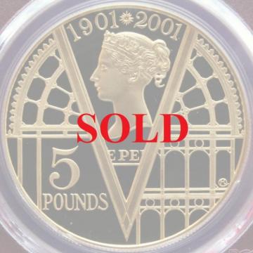 イギリス　2001年 5ポンドエリザベス金貨ビクトリア崩御100年PR70DC